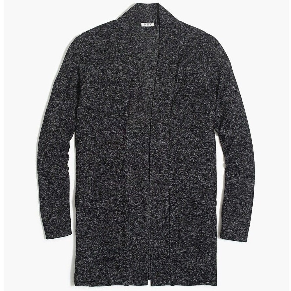 J.Crew Factory Relaxed Cardigan Sweater Open Front Marled Black Extra Small